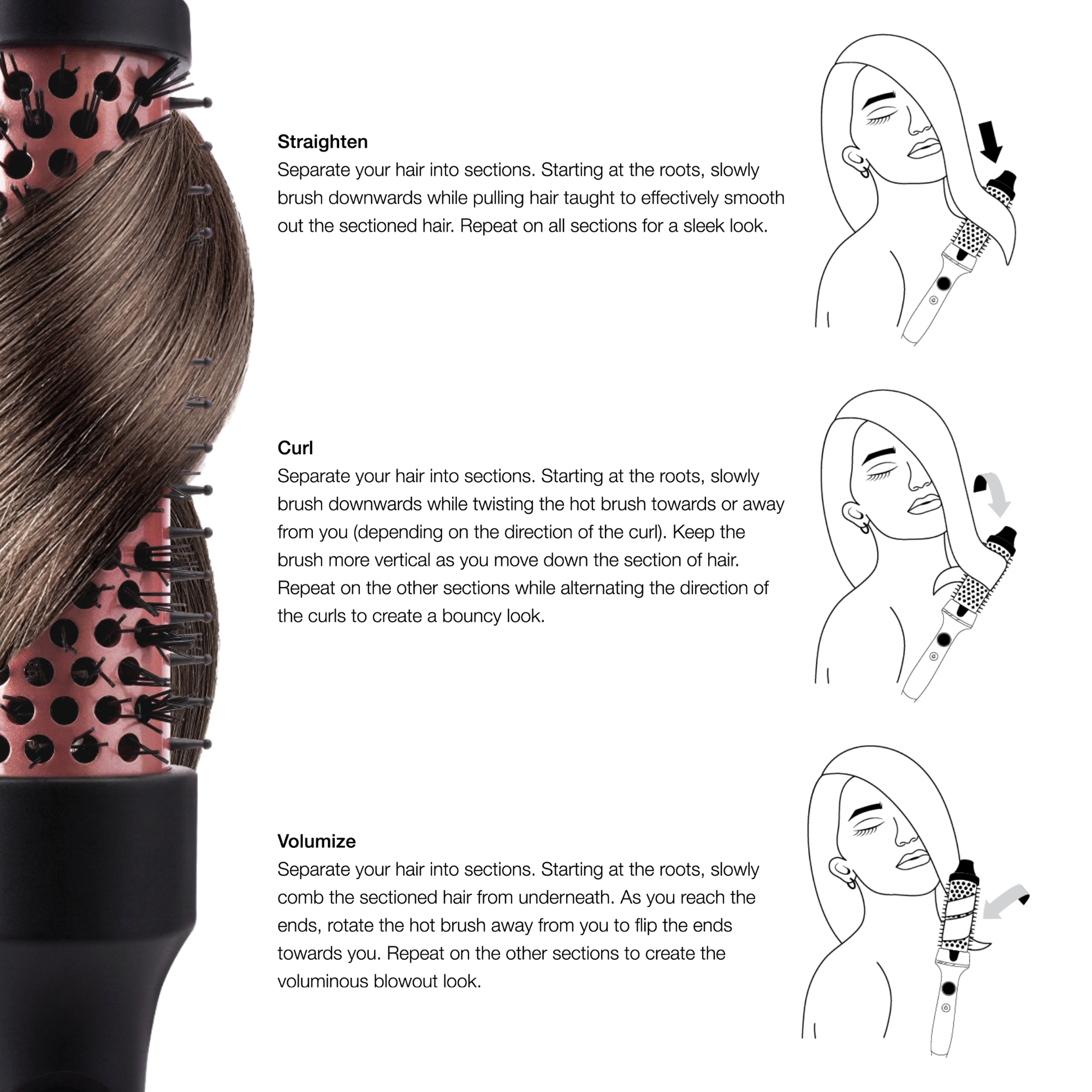 Hot & Hotter Tourmaline Ceramic Hot Styling Brush 1 1/4 Inch, 1 Count, Black